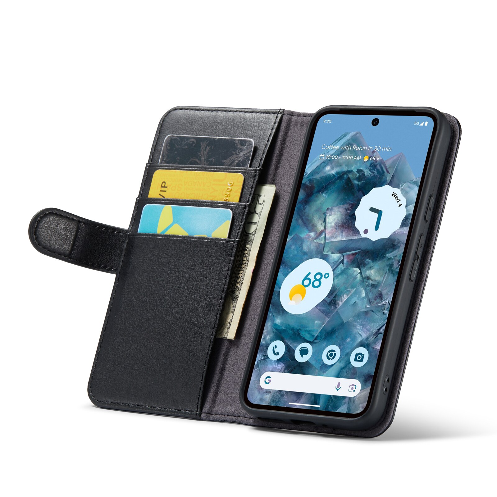 Google Pixel 9 Pro Genuine Leather Wallet Case Black