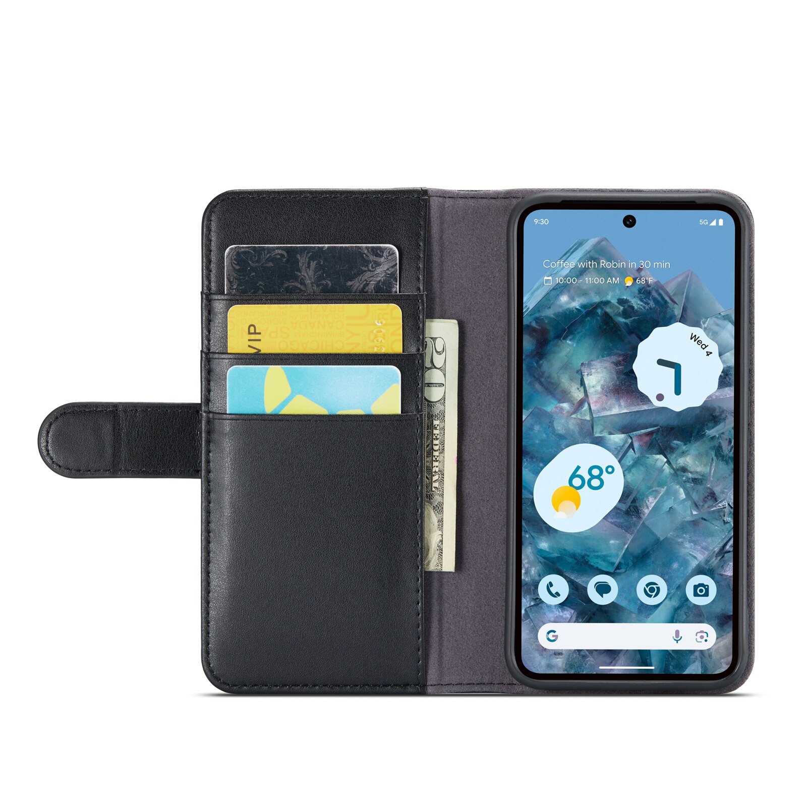 Google Pixel 9 Genuine Leather Wallet Case Black