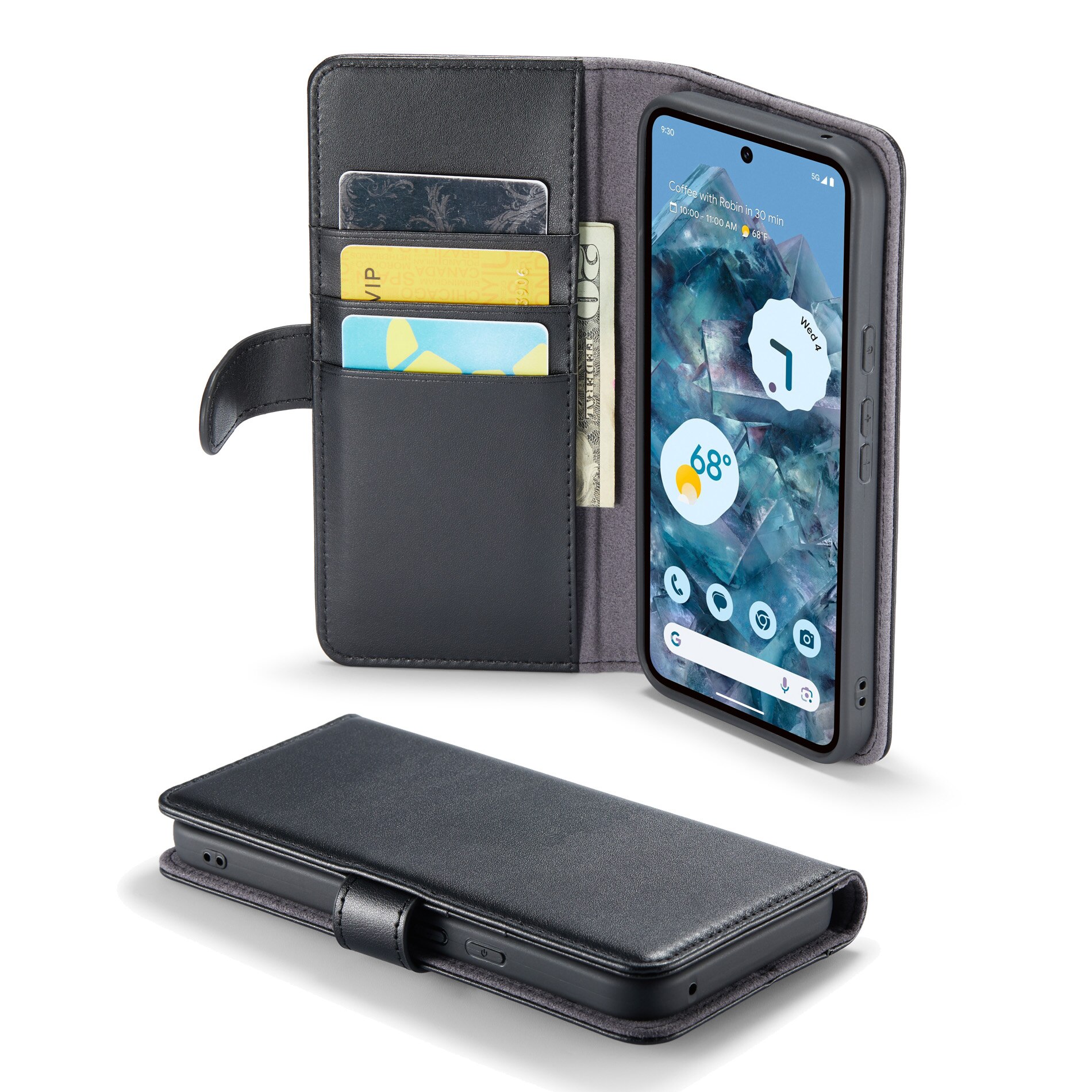 Google Pixel 9 Pro XL Genuine Leather Wallet Case Black