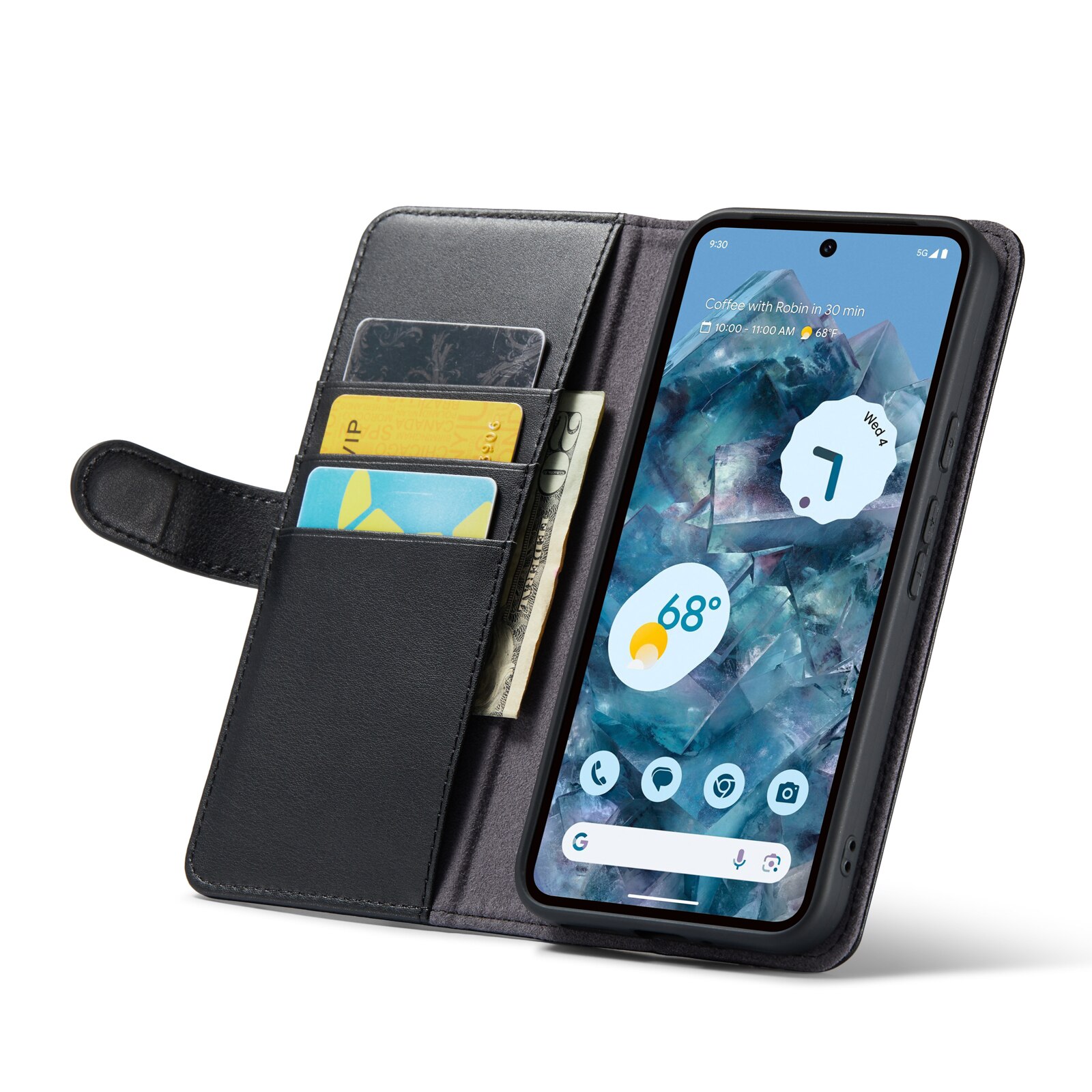 Google Pixel 9 Pro XL Genuine Leather Wallet Case Black