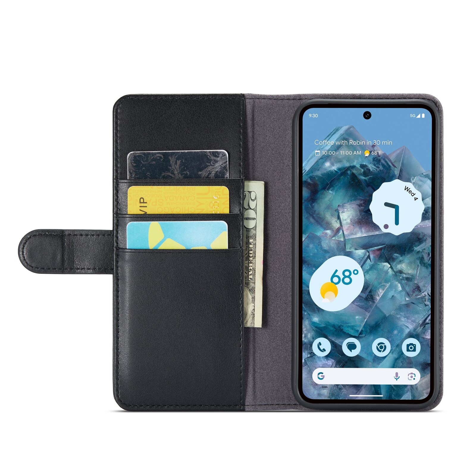 Google Pixel 9 Pro XL Genuine Leather Wallet Case Black