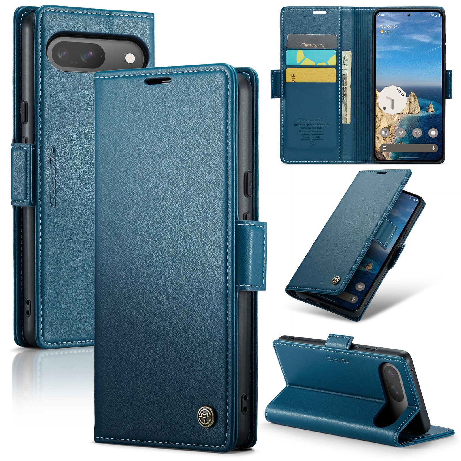 Google Pixel 9 RFID blocking Slim Wallet Case Blue