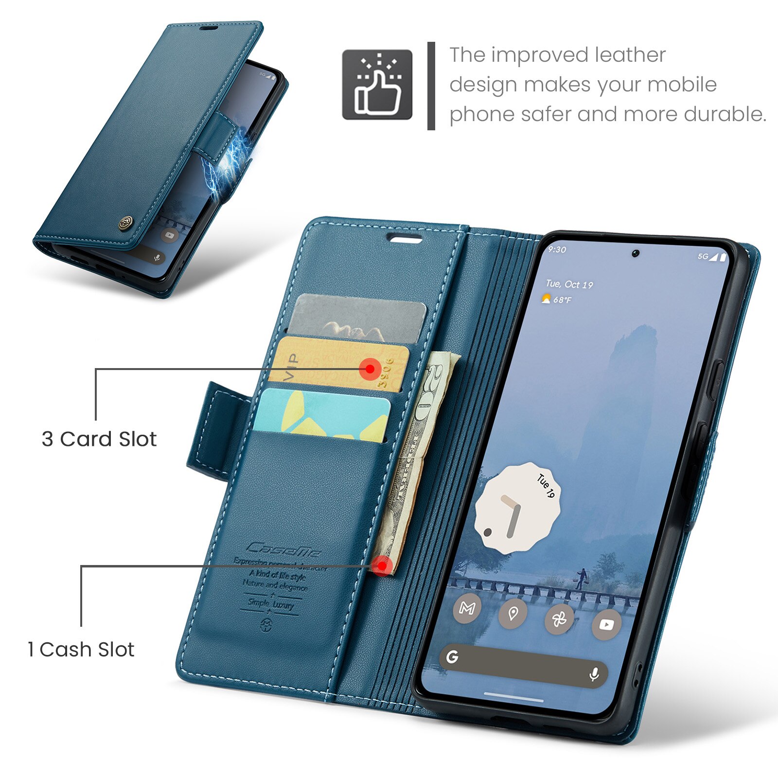 Google Pixel 9 Pro XL RFID blocking Slim Wallet Case Blue