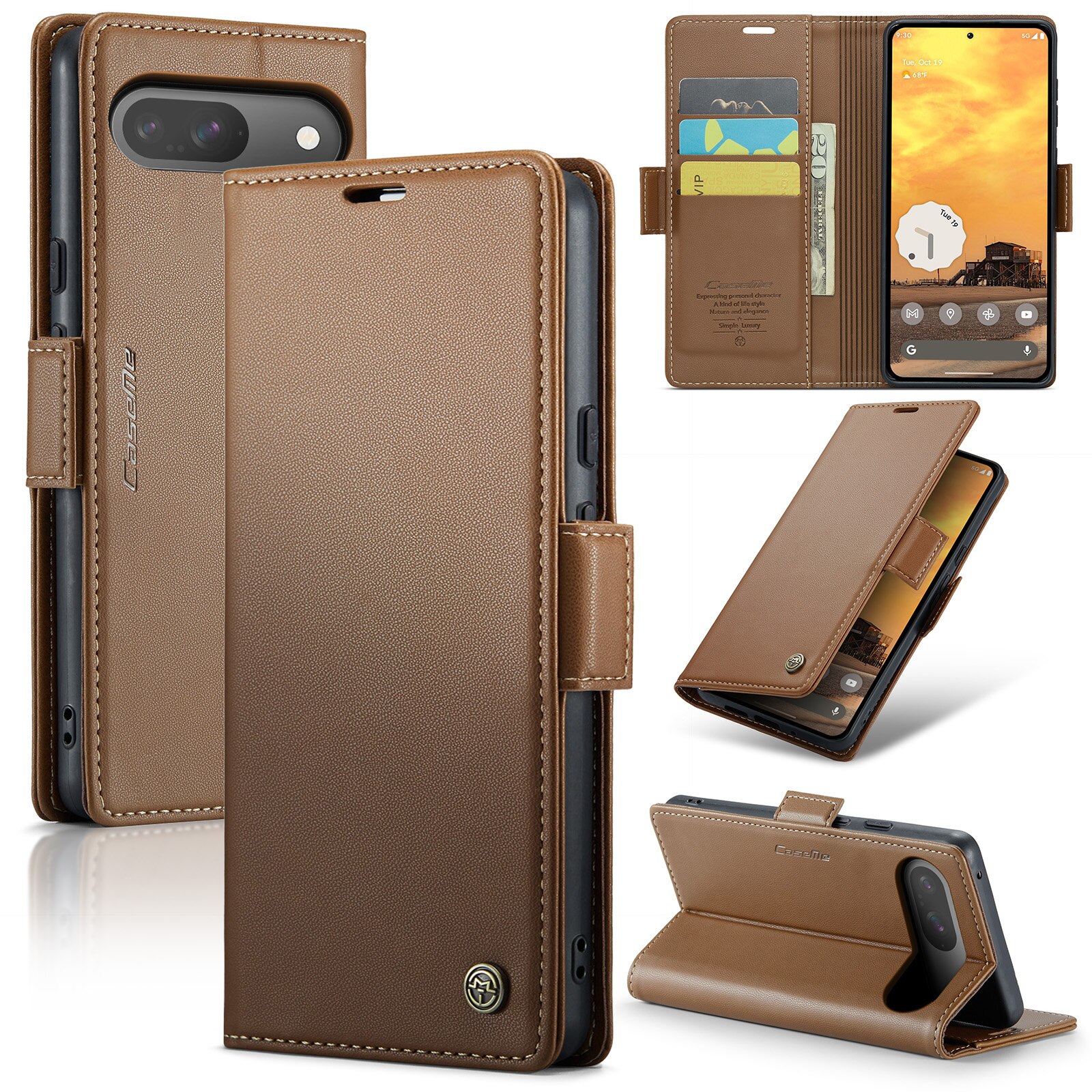 Google Pixel 9 RFID blocking Slim Wallet Case Brown