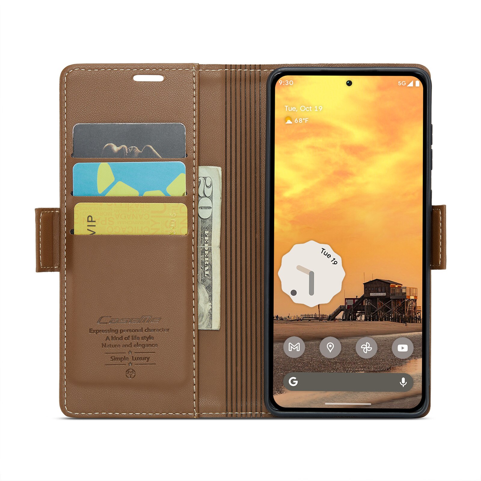 Google Pixel 9 Pro RFID blocking Slim Wallet Case Brown