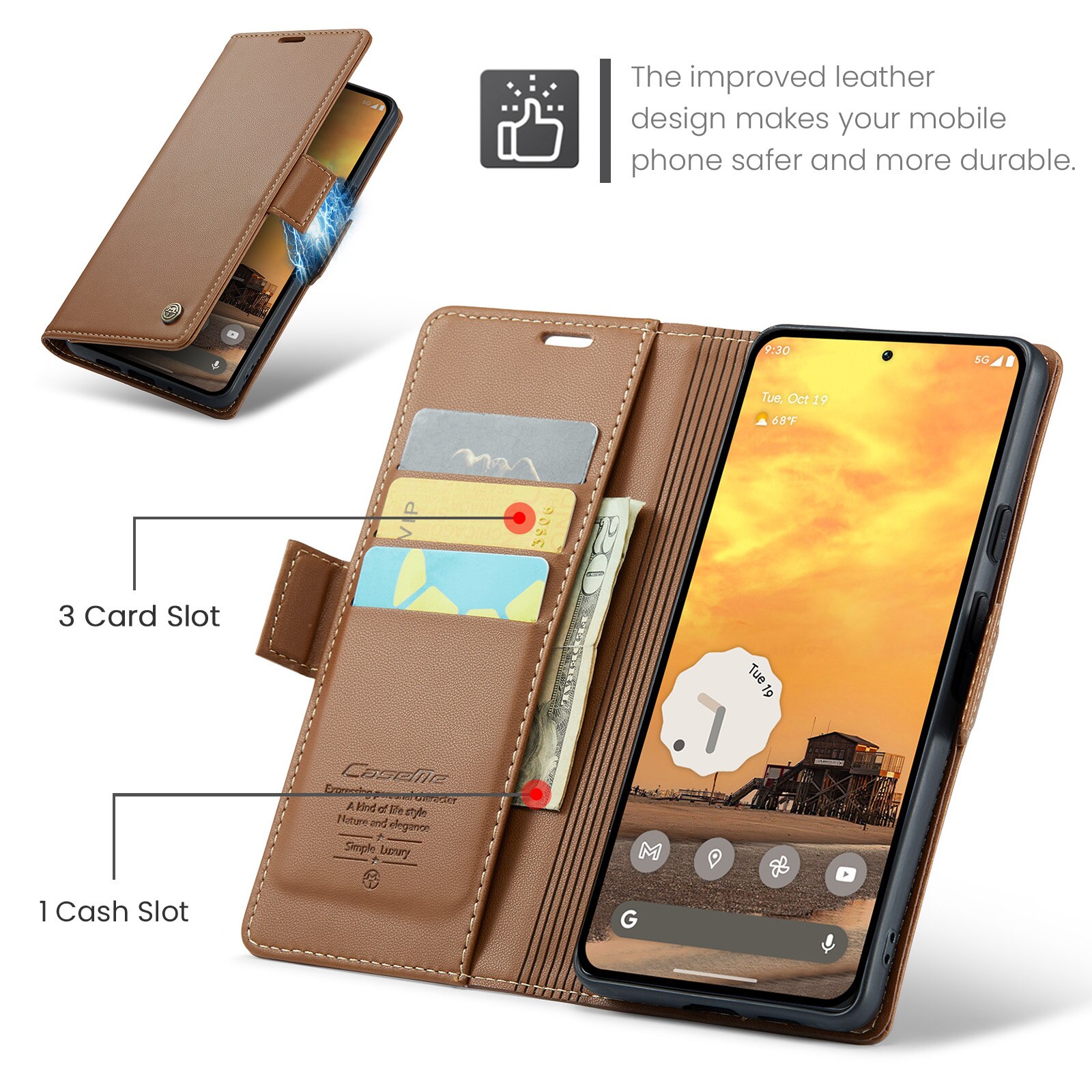 Google Pixel 9 Pro RFID blocking Slim Wallet Case Brown