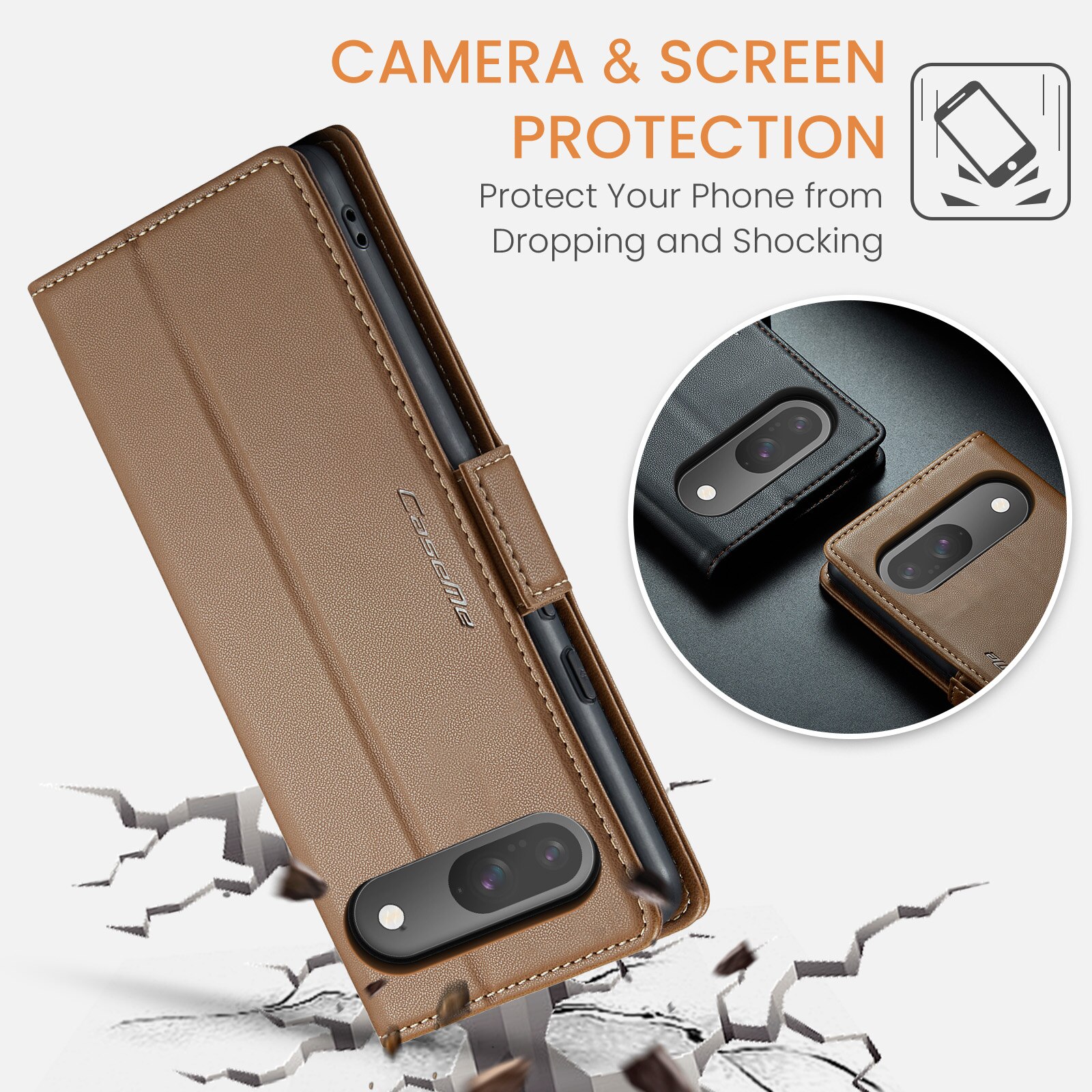 Google Pixel 9 Pro RFID blocking Slim Wallet Case Brown