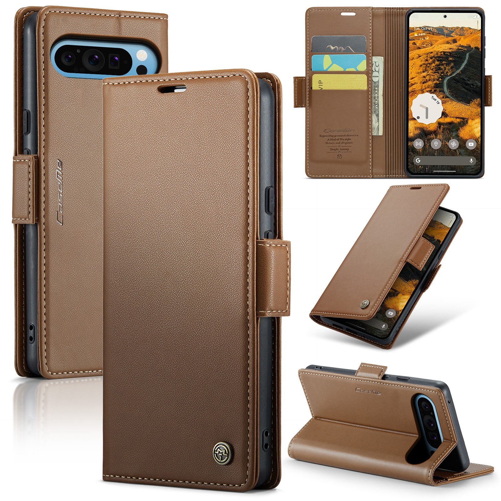 Google Pixel 9 Pro XL RFID blocking Slim Wallet Case Brown