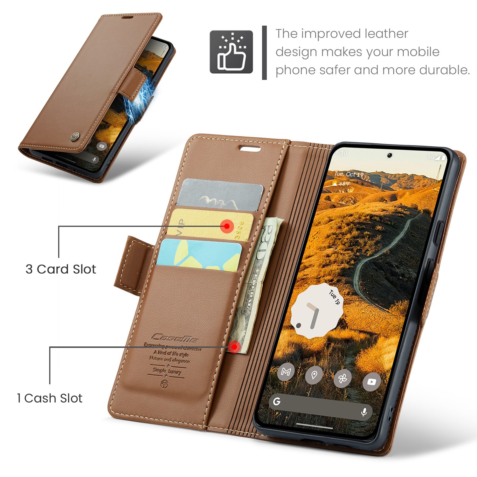 Google Pixel 9 Pro XL RFID blocking Slim Wallet Case Brown