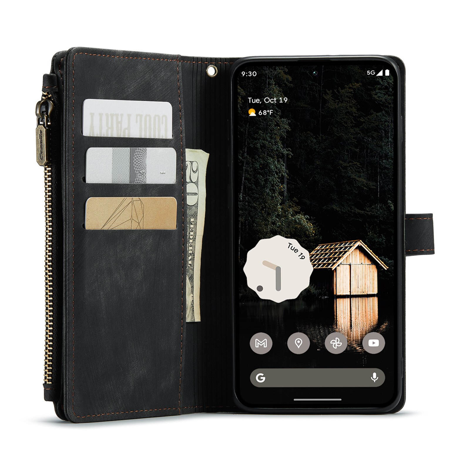 Google Pixel 9 Pro XL Zipper Wallet Book Cover Black