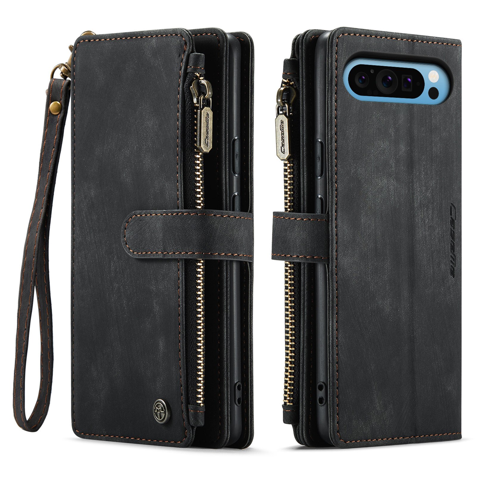 Google Pixel 9 Pro XL Zipper Wallet Book Cover Black