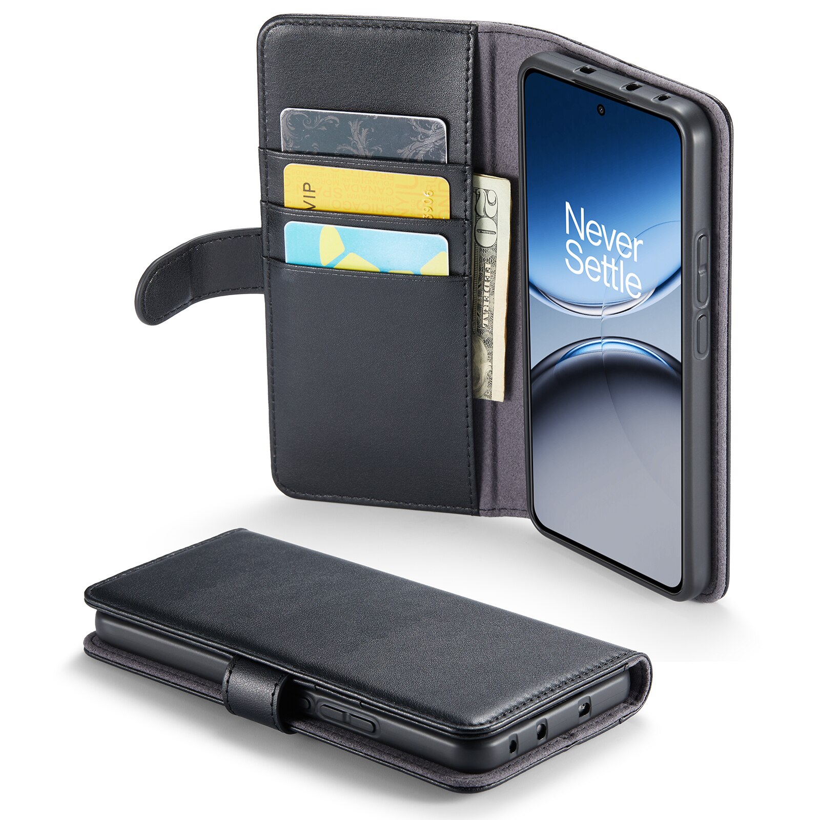 OnePlus Nord 4 Genuine Leather Wallet Case Black