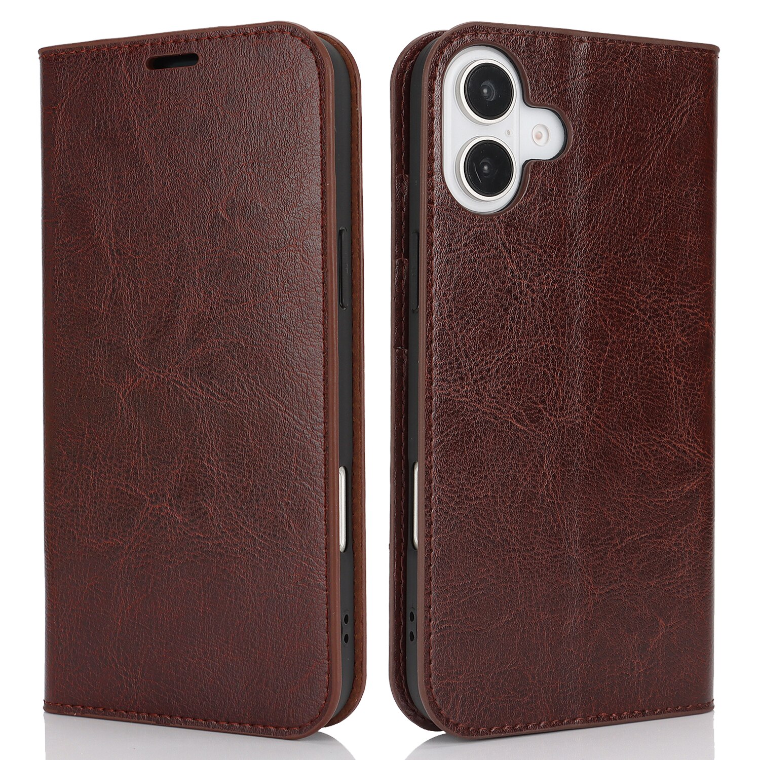 iPhone 16 Genuine Leather Wallet Case Dark Brown