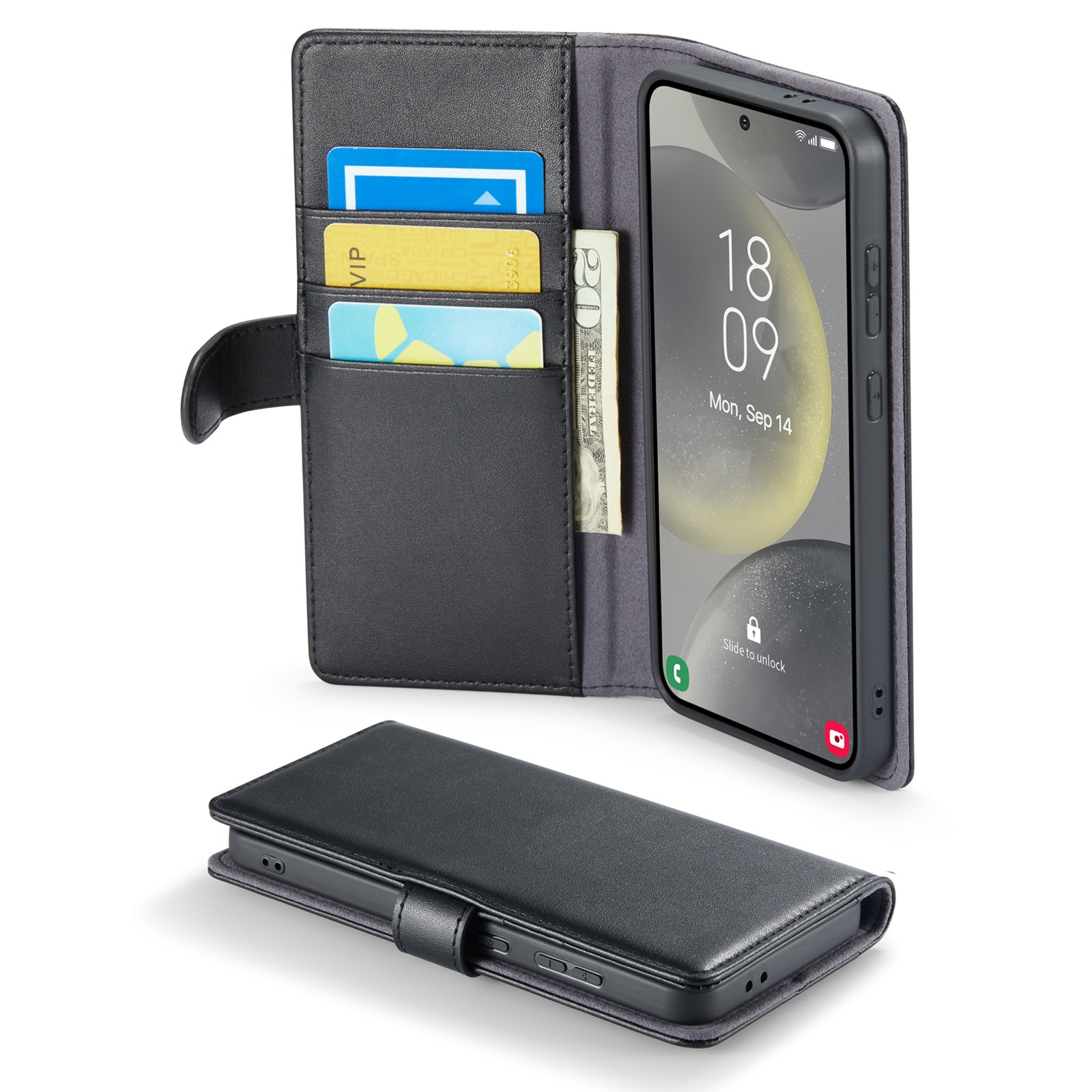 Samsung Galaxy S24 FE Genuine Leather Wallet Case Black