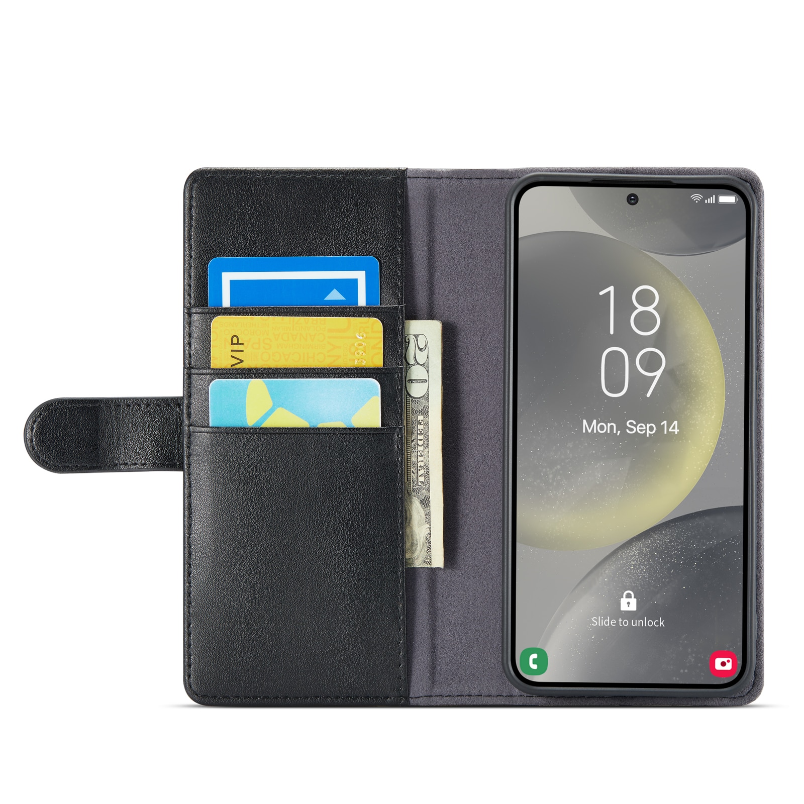 Samsung Galaxy S24 FE Genuine Leather Wallet Case Black