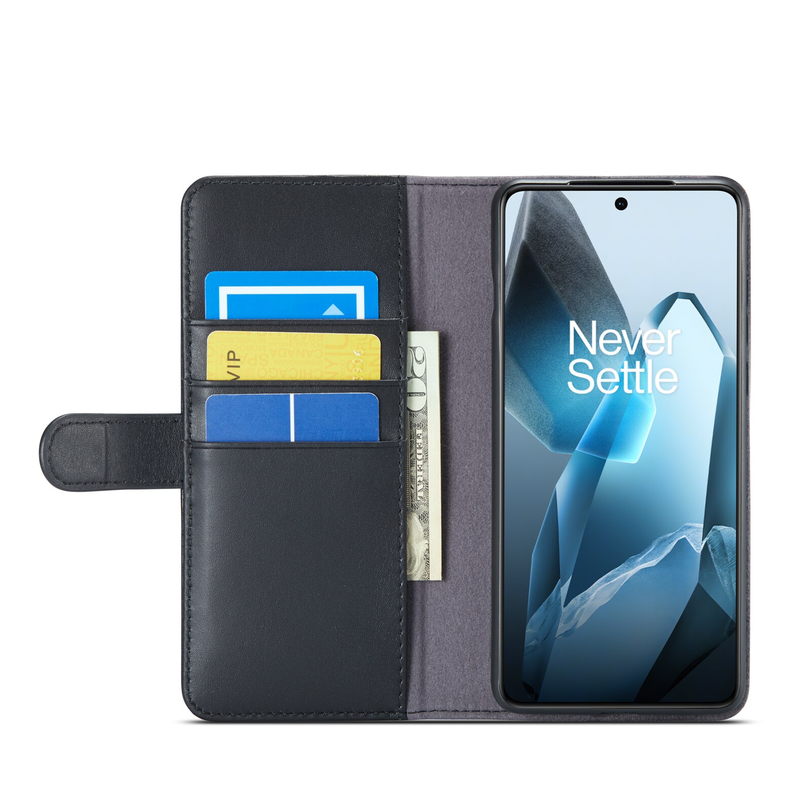  OnePlus 13 Genuine Leather Wallet Case Black