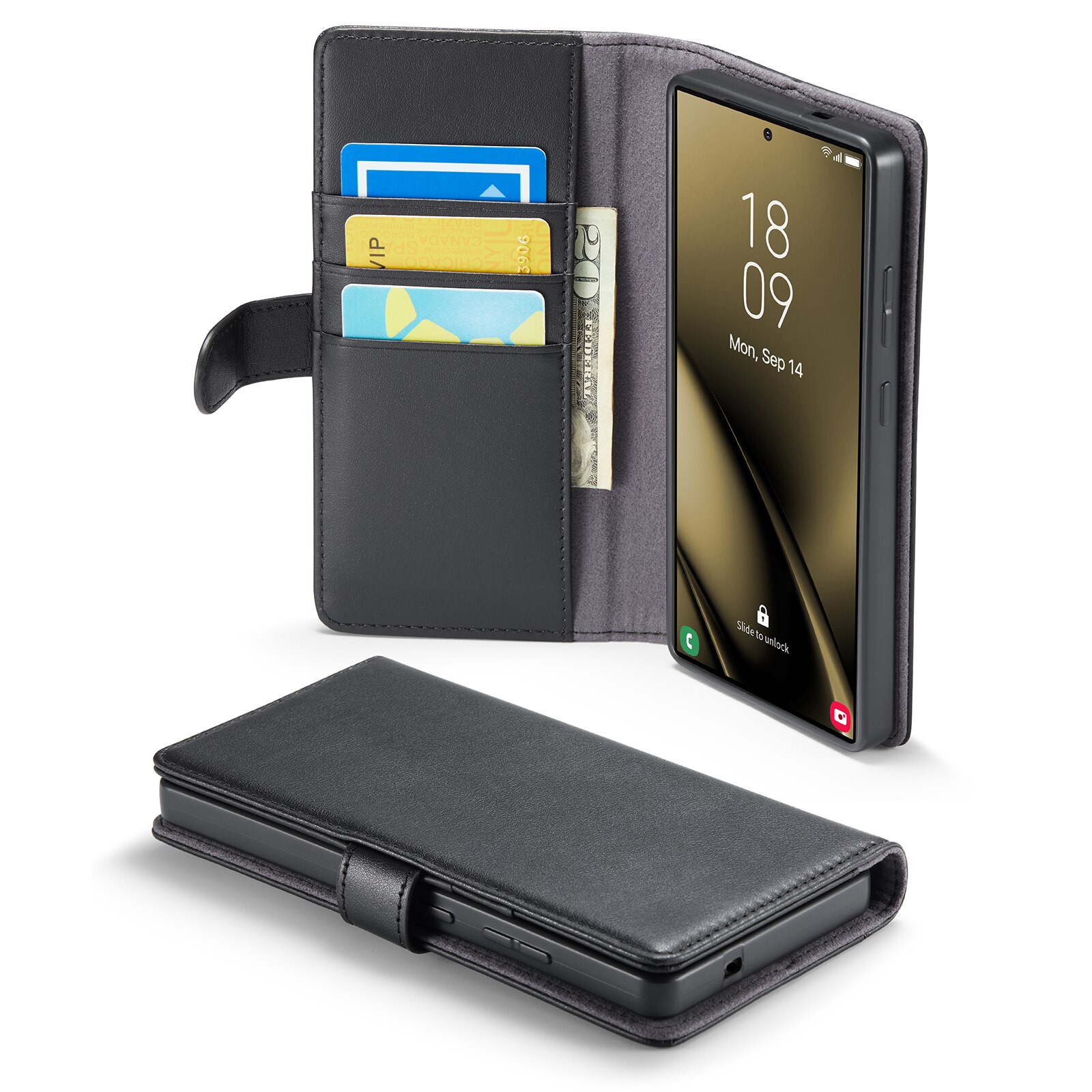 Samsung Galaxy S25 Ultra Genuine Leather Wallet Case Black