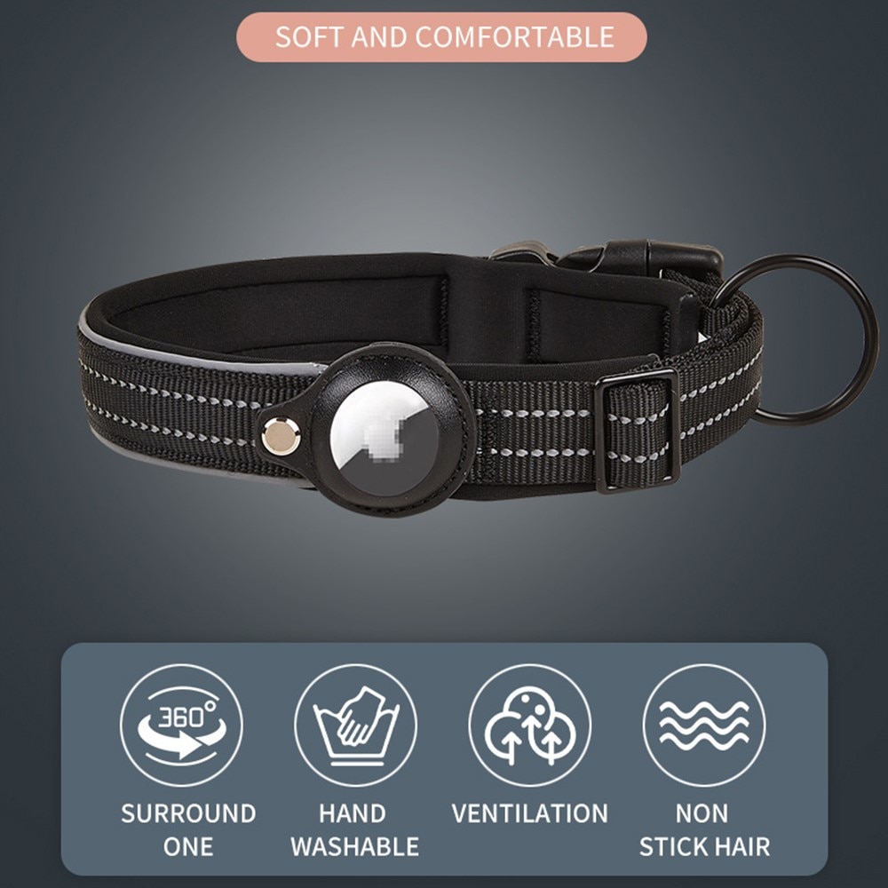 Apple AirTag Reflective Dog Collar M Black