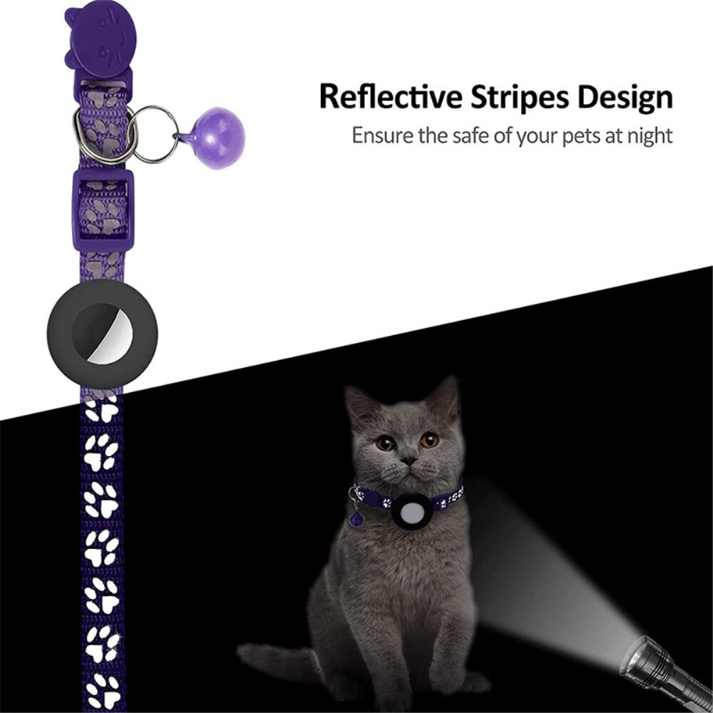 Apple AirTag Cat Collar with Reflective Paw Print Purple