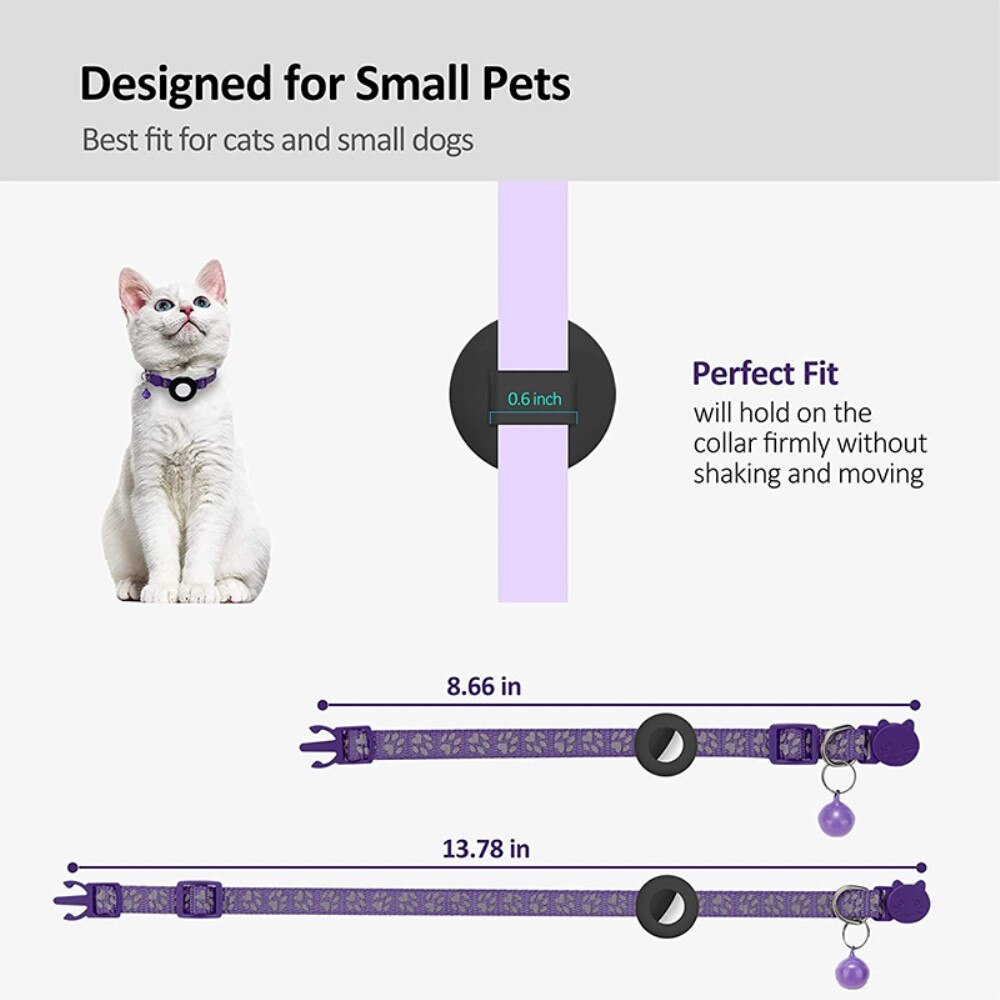 Apple AirTag Cat Collar with Reflective Paw Print Purple