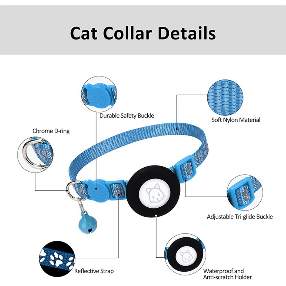 Apple AirTag Cat Collar with Reflective Paw Print Light Blue