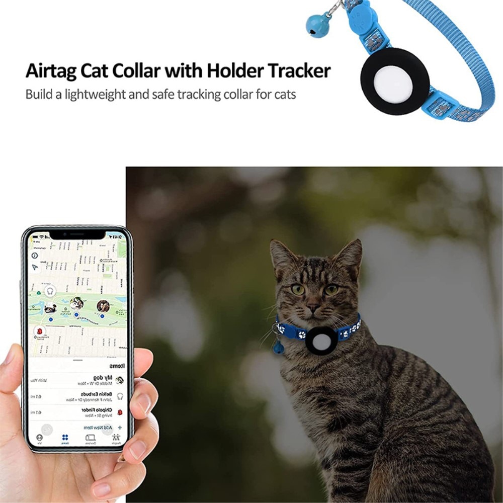 Apple AirTag Cat Collar with Reflective Paw Print Light Blue