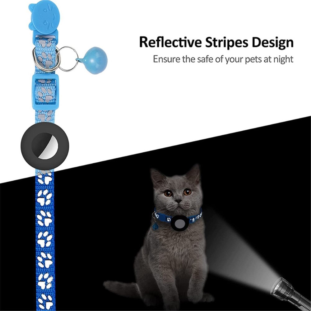 Apple AirTag Cat Collar with Reflective Paw Print Light Blue