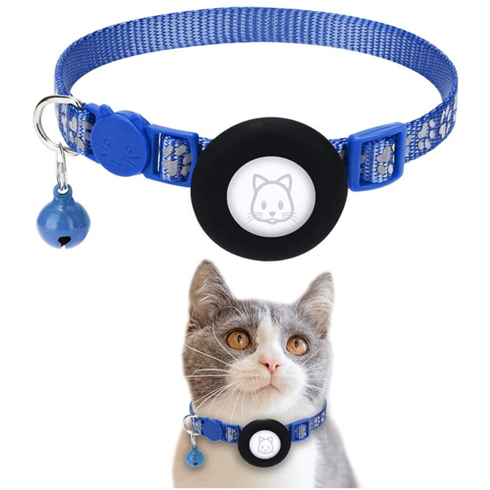 Apple AirTag Cat Collar with Reflective Paw Print Blue