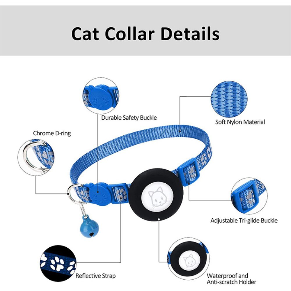 Apple AirTag Cat Collar with Reflective Paw Print Blue