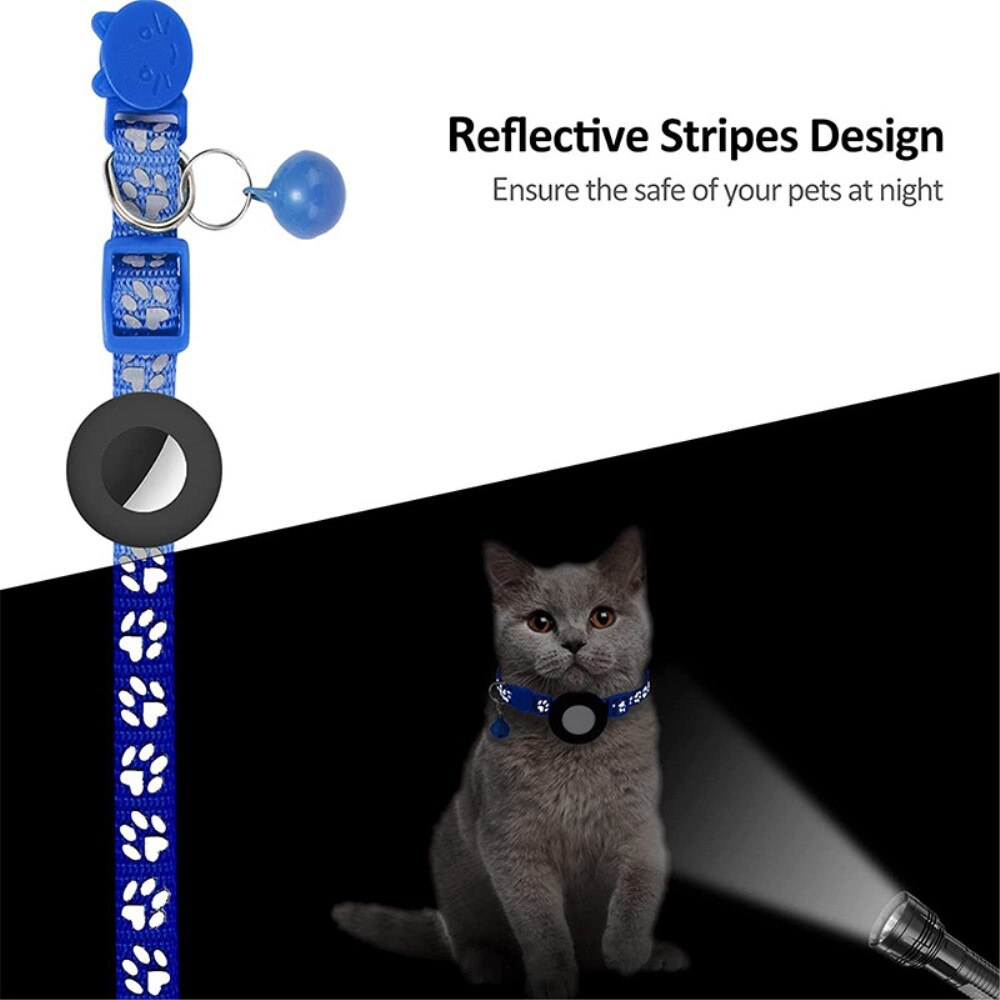 Apple AirTag Cat Collar with Reflective Paw Print Blue