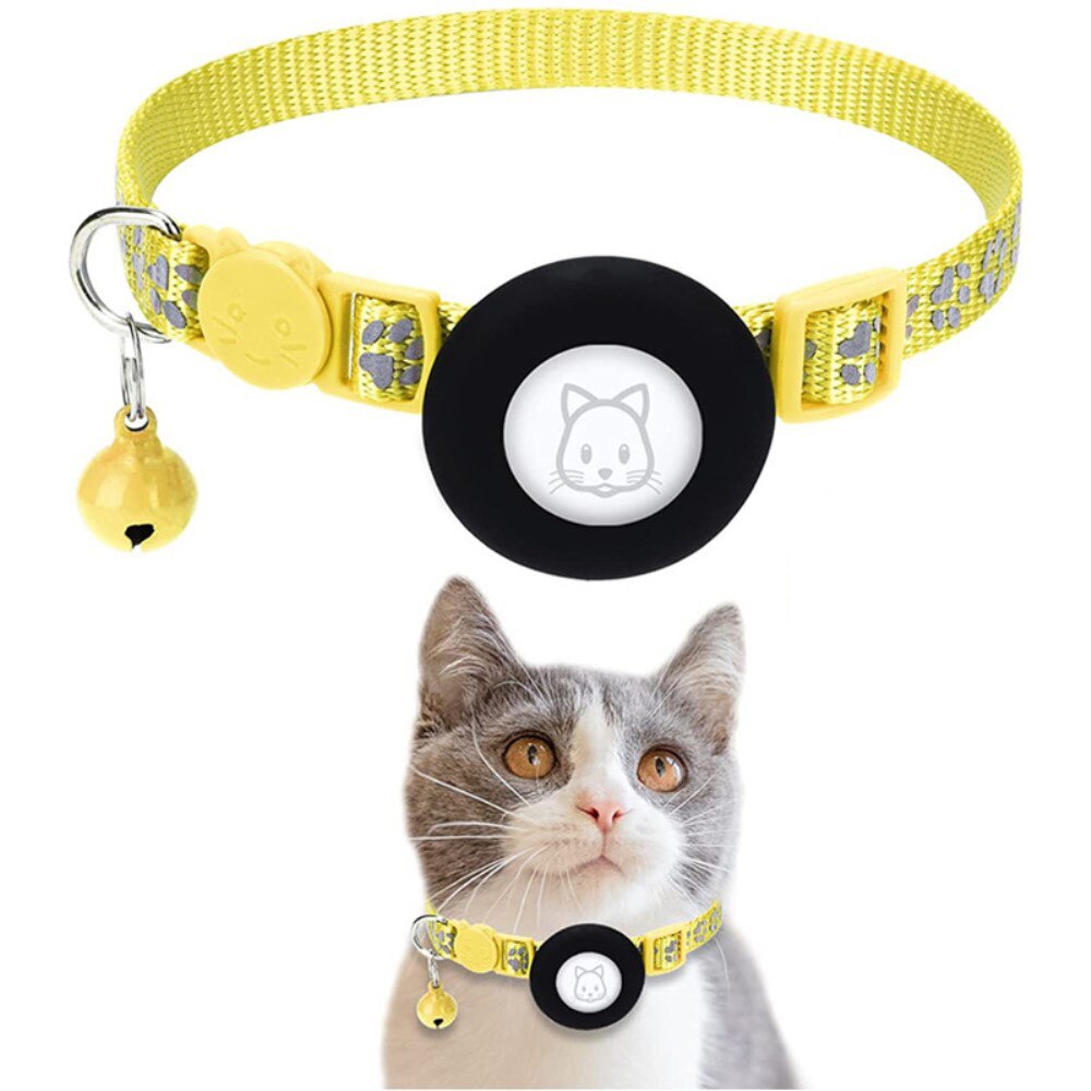 Apple AirTag Cat Collar with Reflective Paw Print Yellow