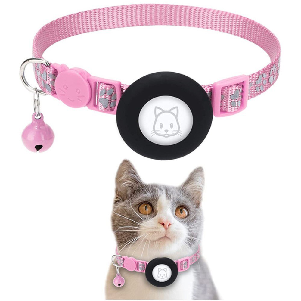 Apple AirTag Cat Collar with Reflective Paw Print Pink