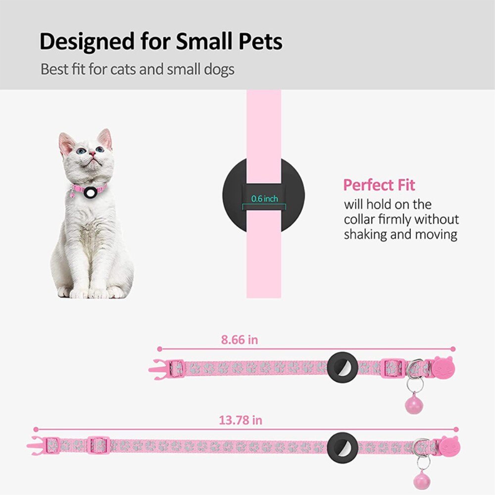 Apple AirTag Cat Collar with Reflective Paw Print Pink