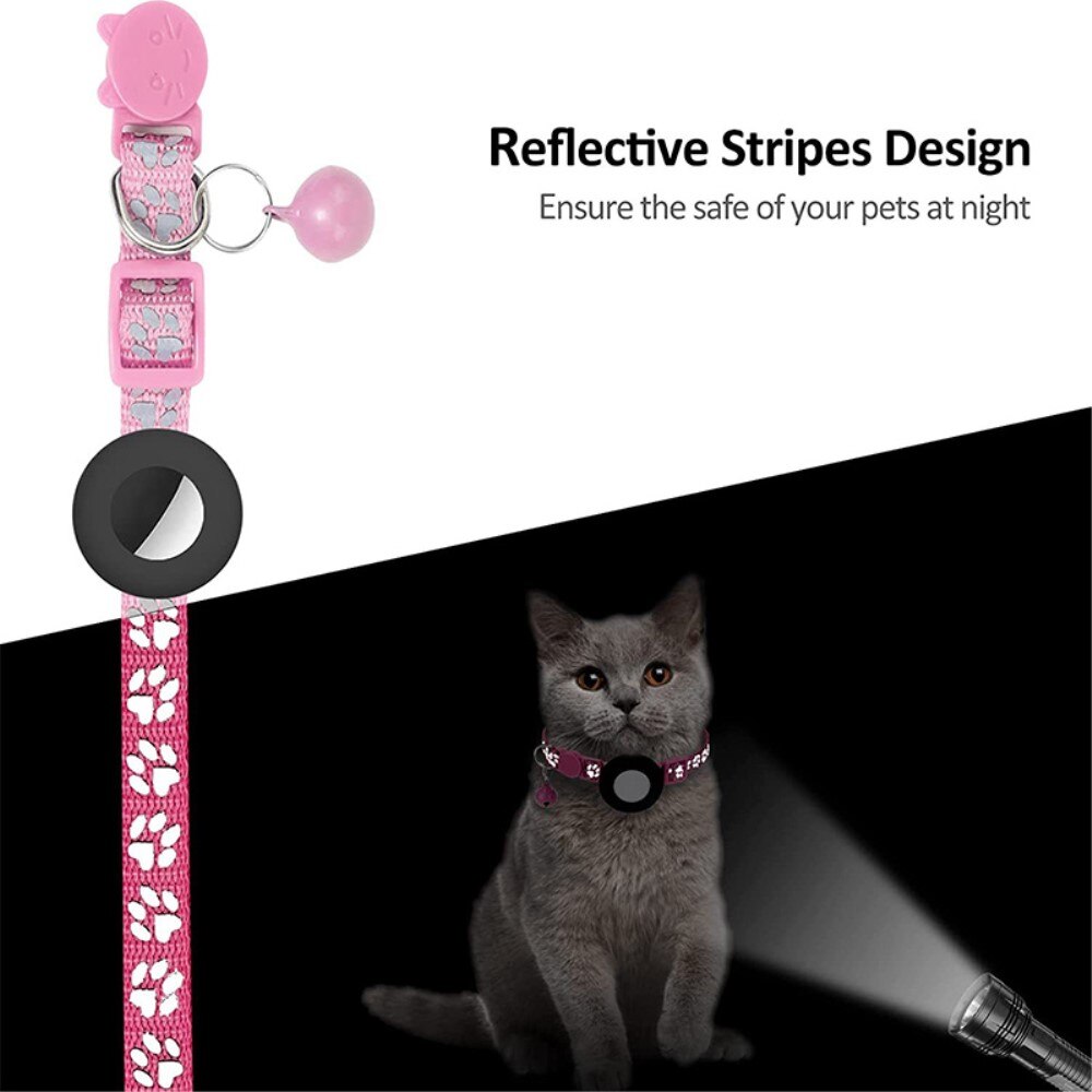 Apple AirTag Cat Collar with Reflective Paw Print Pink