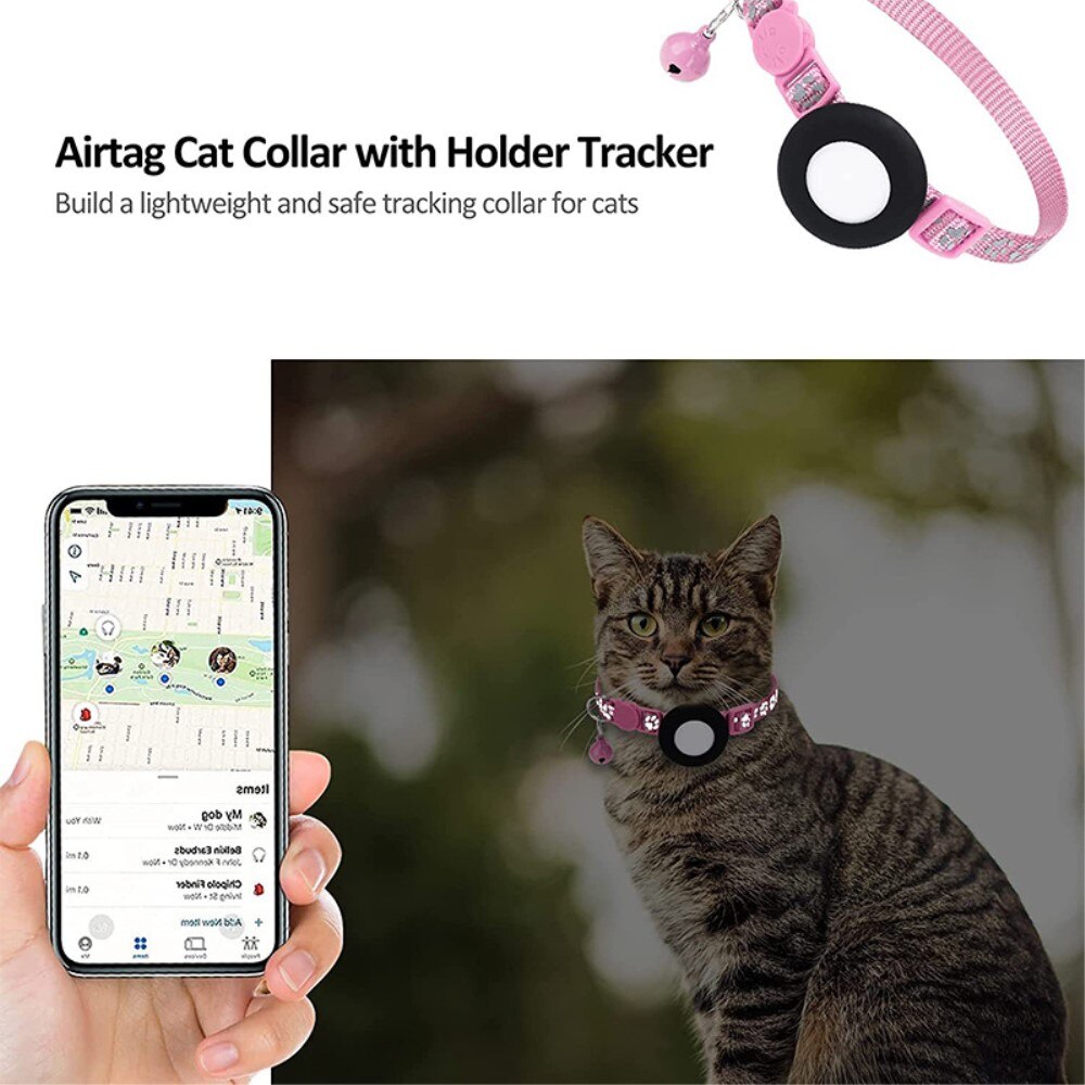 Apple AirTag Cat Collar with Reflective Paw Print Pink