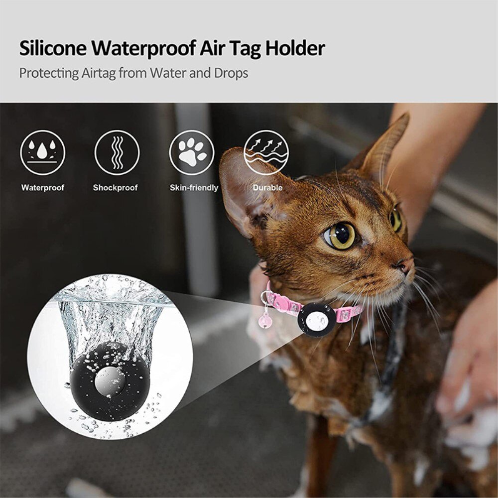 Apple AirTag Cat Collar with Reflective Paw Print Pink