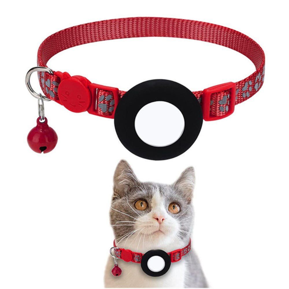 Apple AirTag Cat Collar with Reflective Paw Print Red