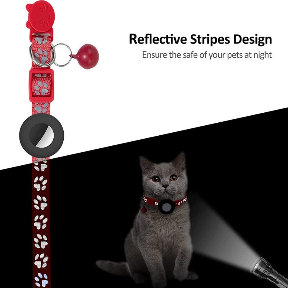 Apple AirTag Cat Collar with Reflective Paw Print Red