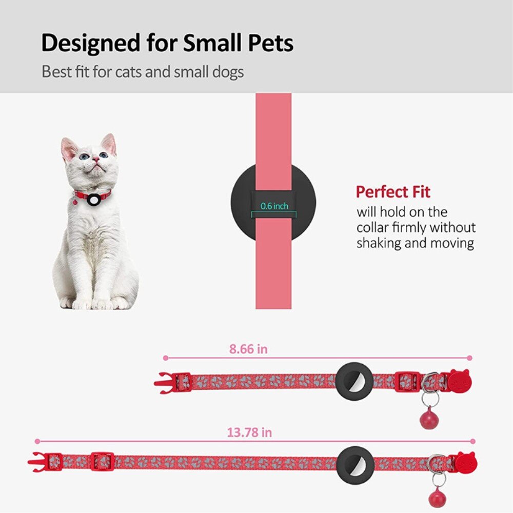 Apple AirTag Cat Collar with Reflective Paw Print Red