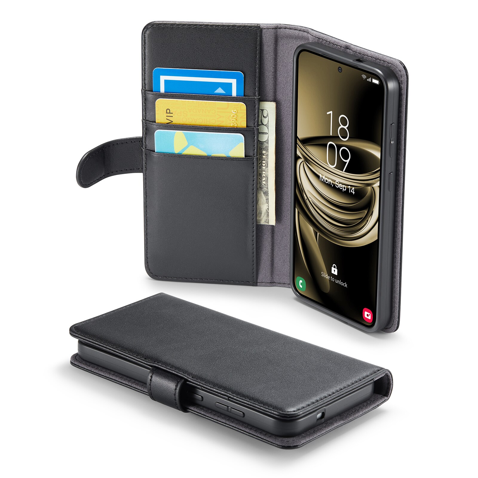 Samsung Galaxy S25 Plus Genuine Leather Wallet Case Black