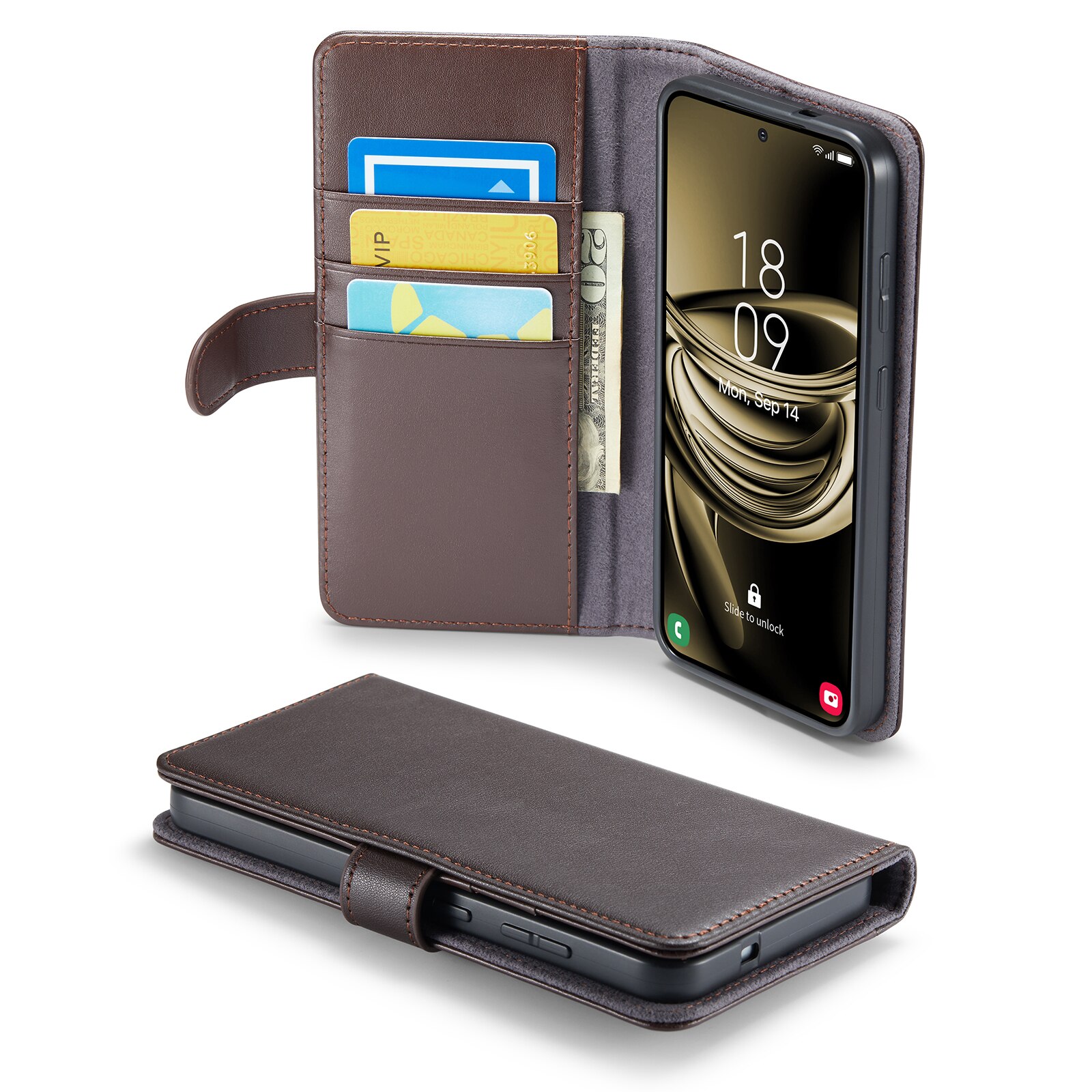 Samsung Galaxy S25 Plus Genuine Leather Wallet Case Brown