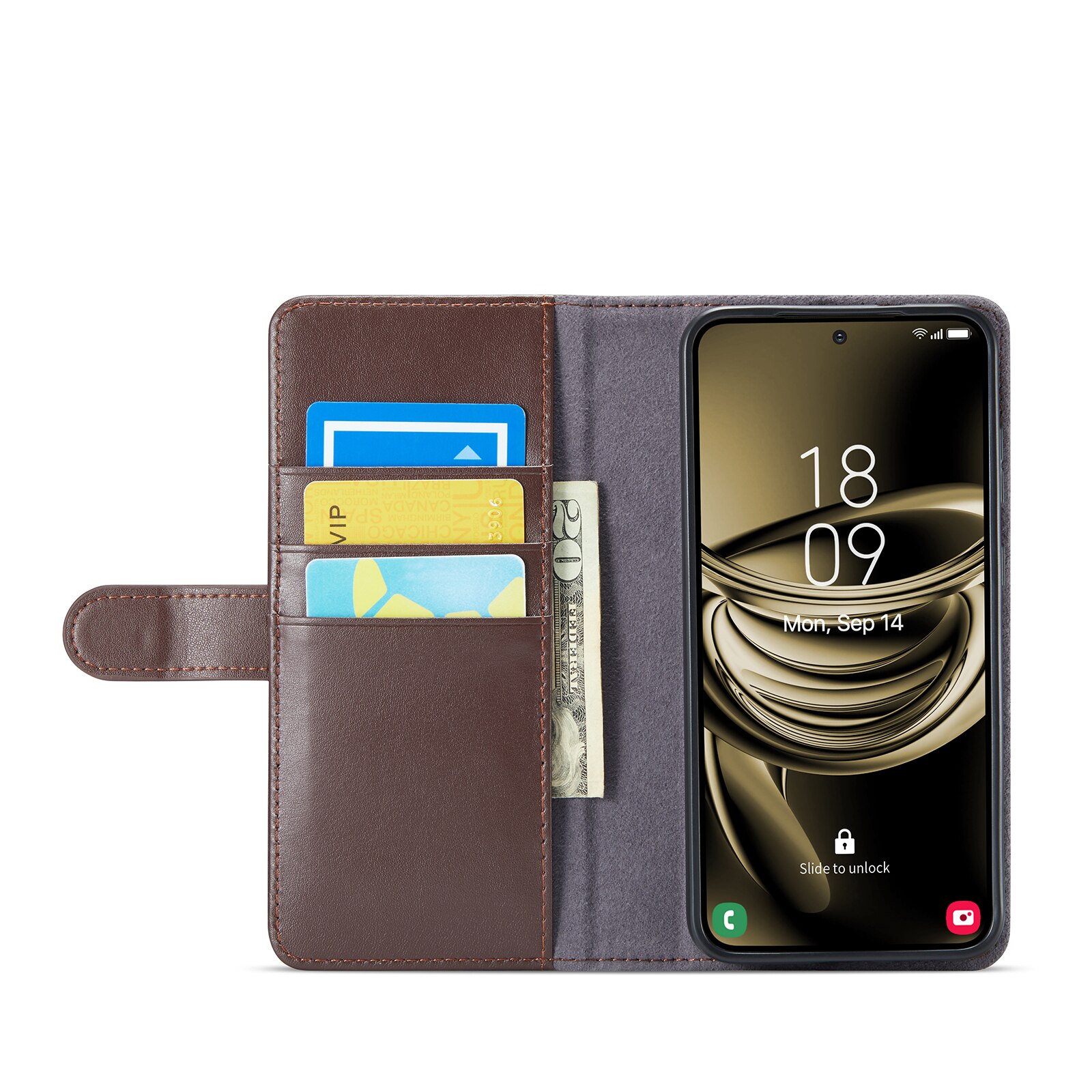 Samsung Galaxy S25 Plus Genuine Leather Wallet Case Brown