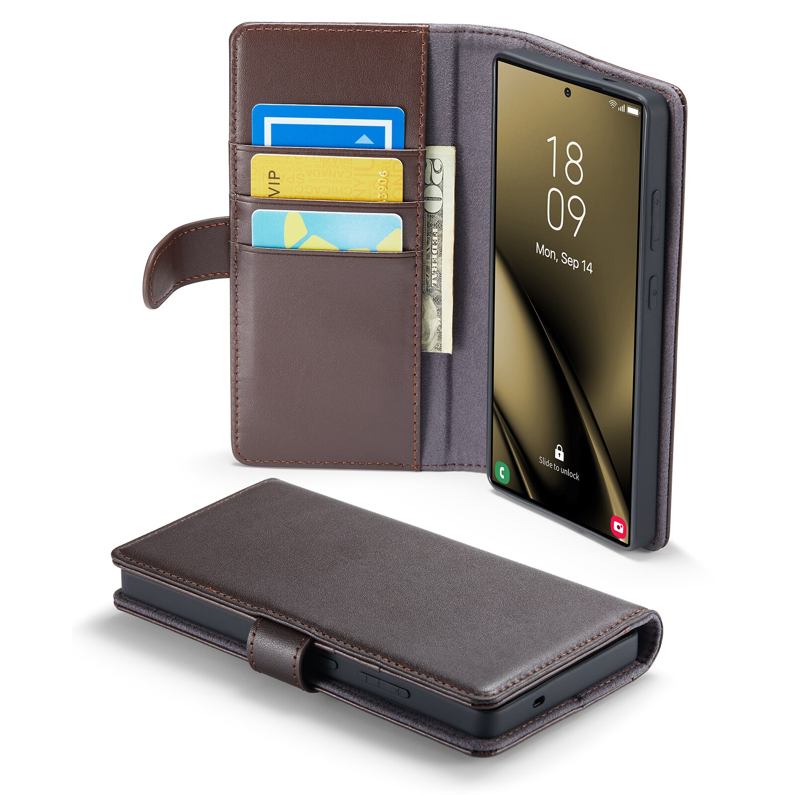 Samsung Galaxy S25 Ultra Genuine Leather Wallet Case Brown