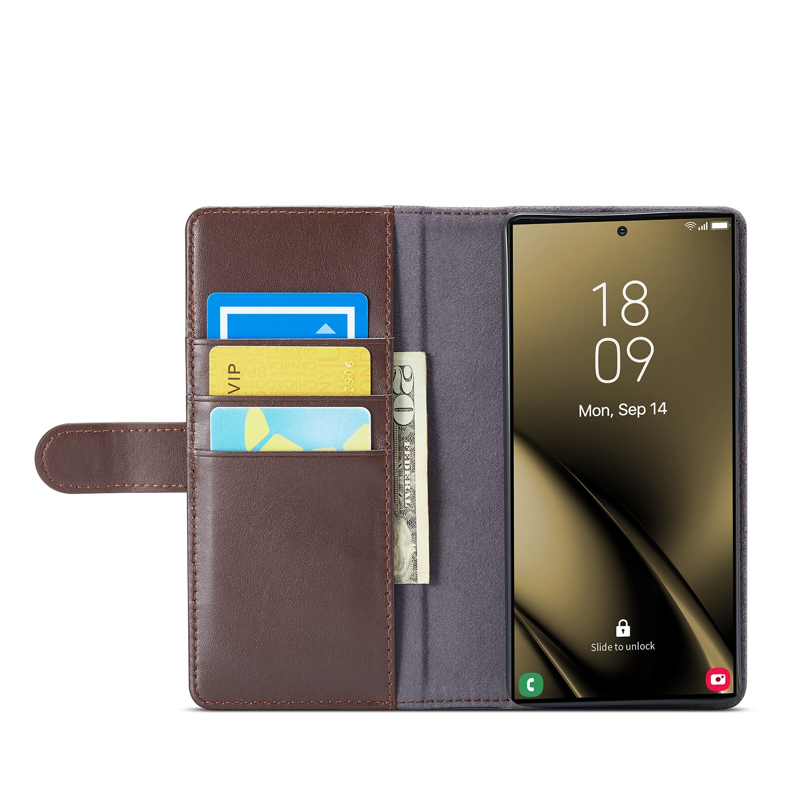 Samsung Galaxy S25 Ultra Genuine Leather Wallet Case Brown