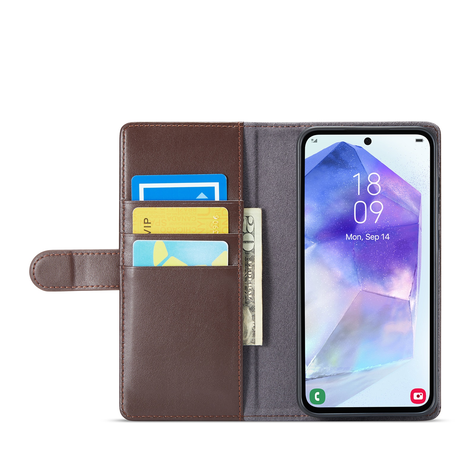 Samsung Galaxy A36 Genuine Leather Wallet Case Brown