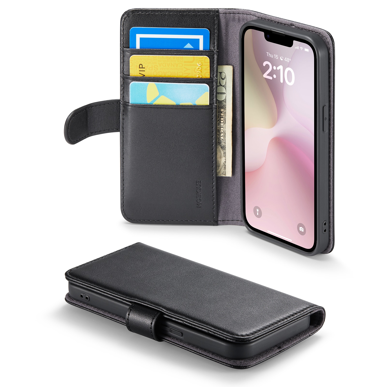 iPhone 16e Genuine Leather Wallet Case Black