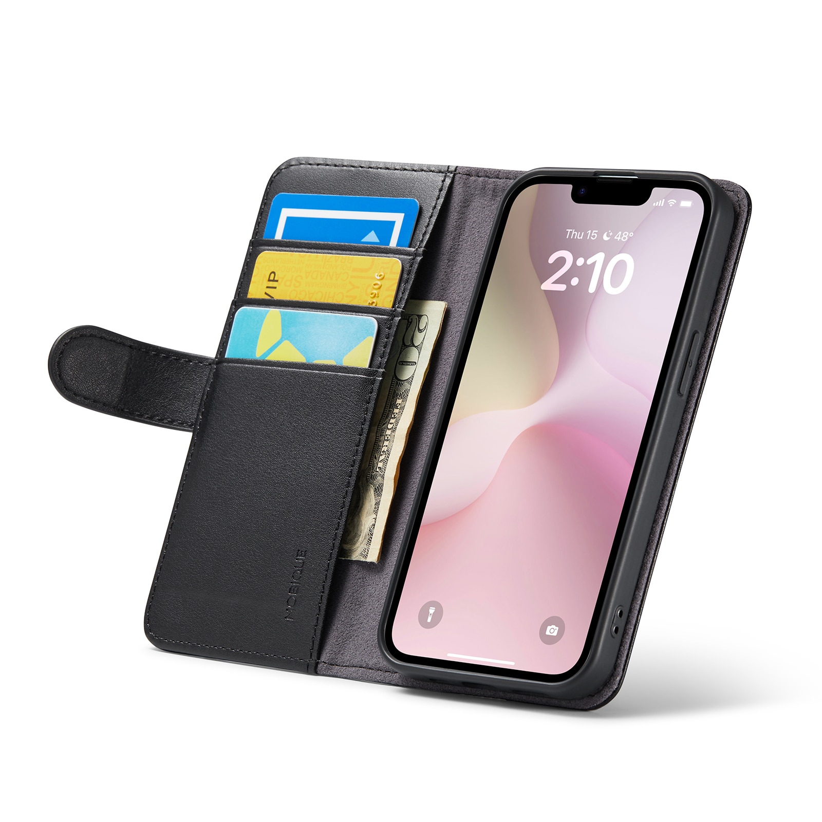 iPhone 16e Genuine Leather Wallet Case Black