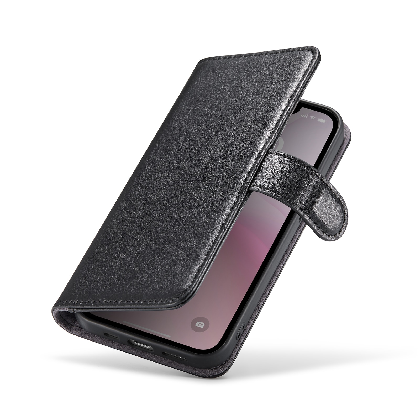 iPhone 16e Genuine Leather Wallet Case Black