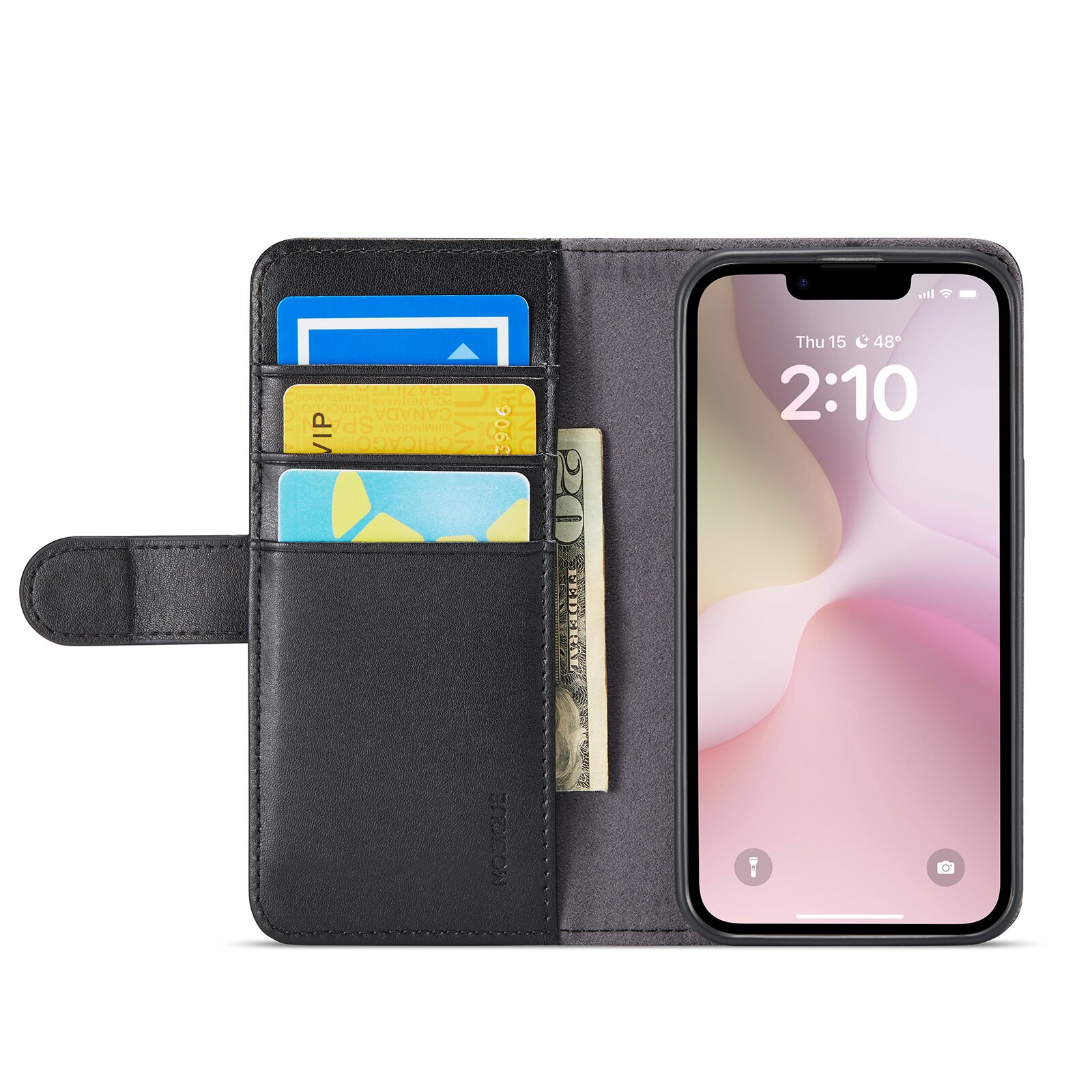 iPhone 16e Genuine Leather Wallet Case Black