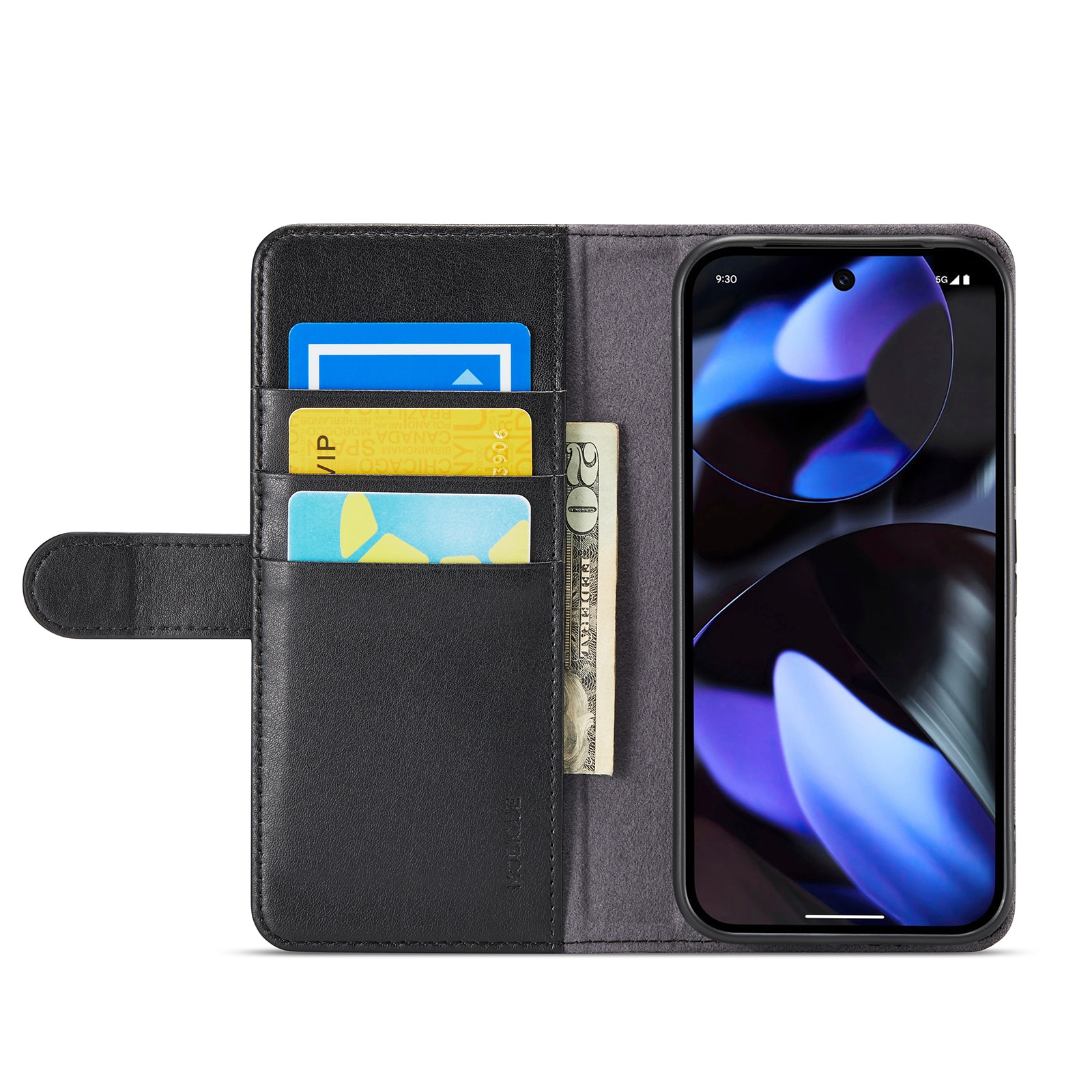 Google Pixel 9a Genuine Leather Wallet Case Black